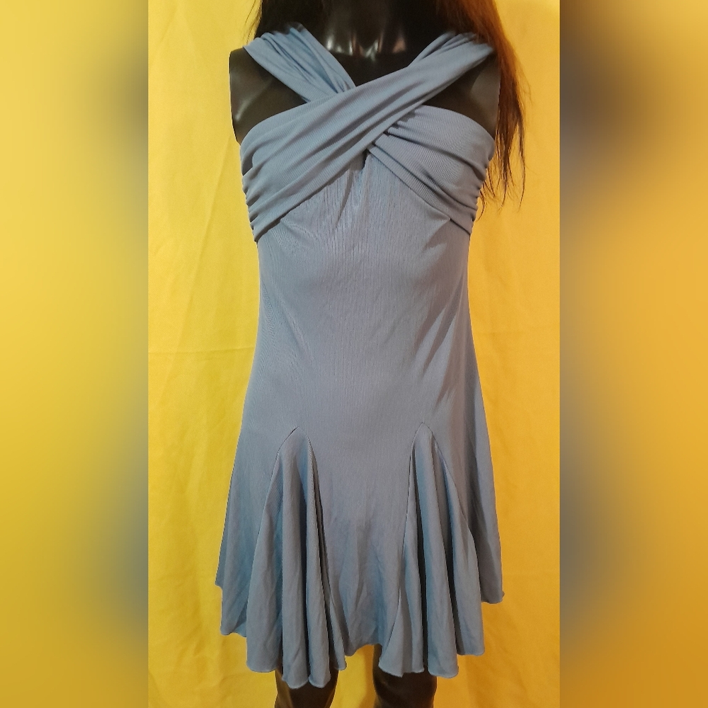 Elegant Blue Ribbed Dress